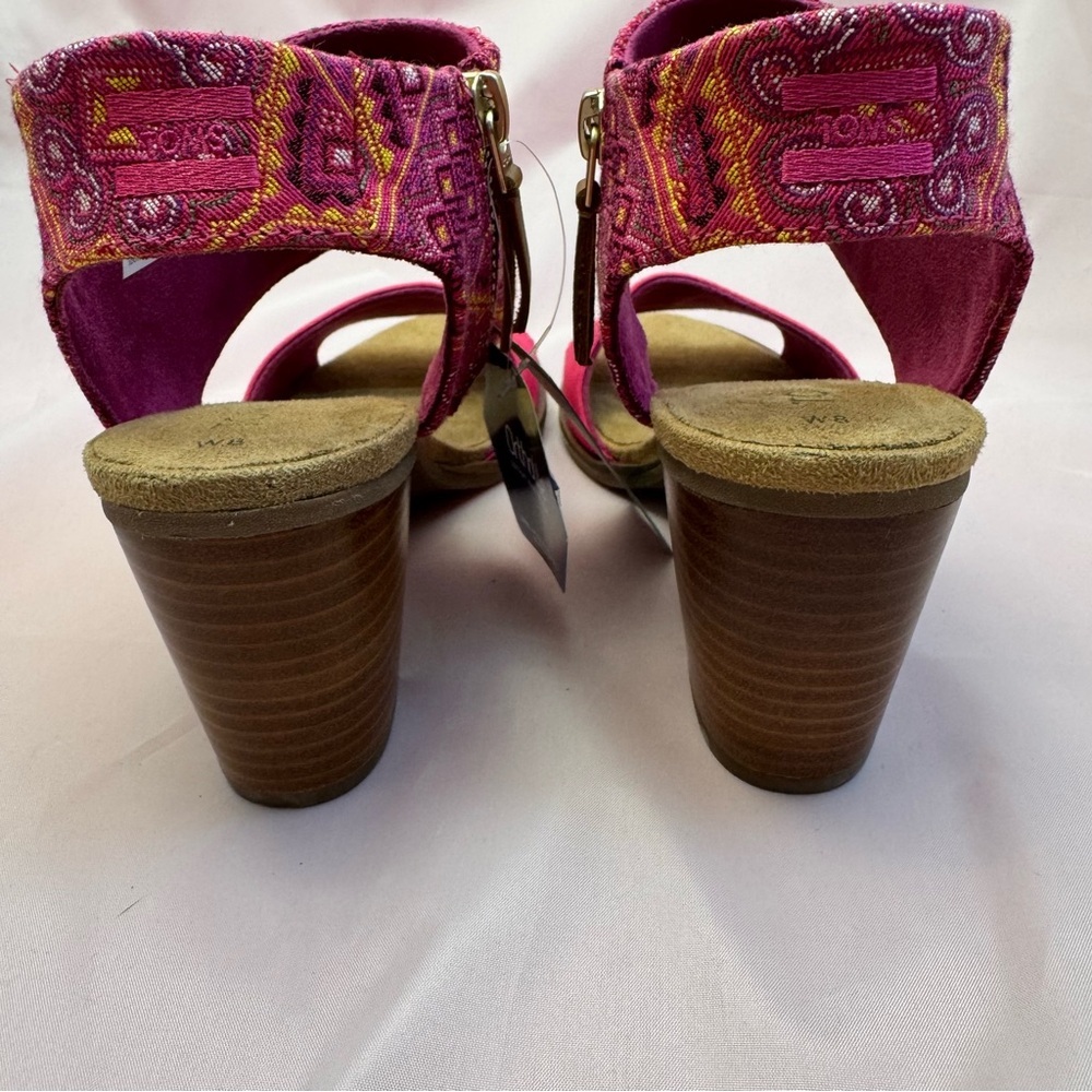 TOMS Majorca Pink Cutout Sandals Sz 8 Woven Ankle Strap NWT - Picture 5 of 10